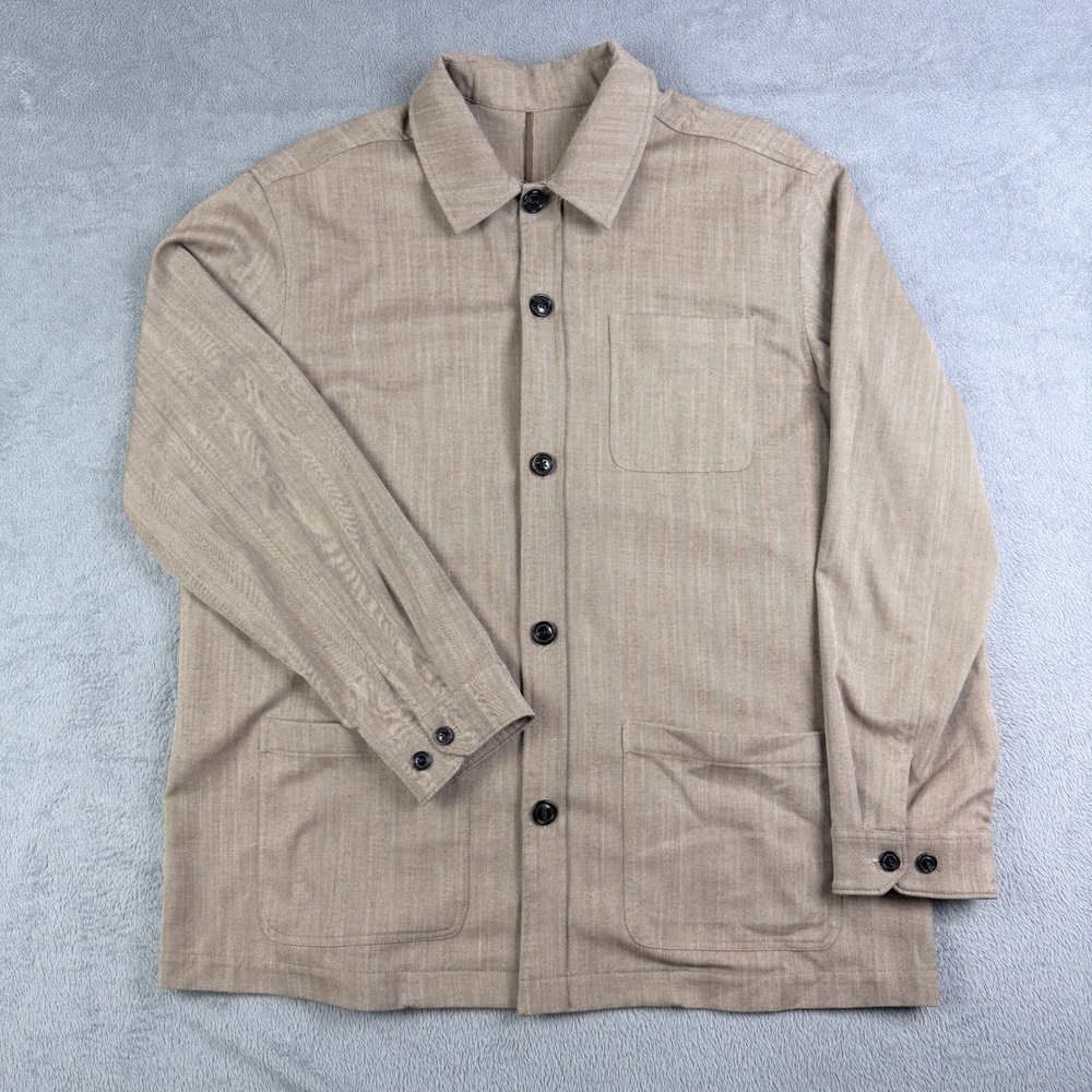 Hart Schaffner Marx Mens XL Tan Herringbone Chore Coat Button Front Overshirt